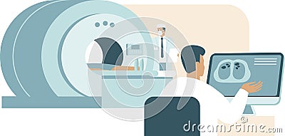 Doctors radiologists making computer tomography test for patient with coronavirus COVID-19 Vector Illustration