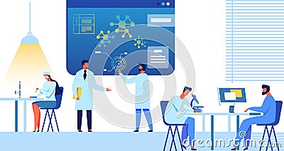 Doctors, Researchers Team Works Flat Illustration Vector Illustration