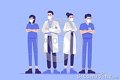 Doctors saving lives concept. Doctors, nurses and medical personnel staff for fighting the coronavirus and saving lives. Life Vector Illustration