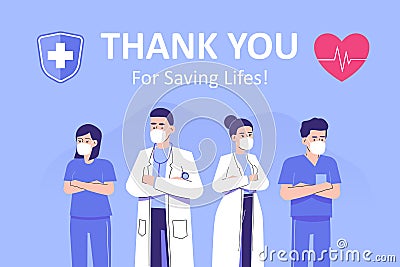 Doctors saving lives concept. Thank you doctors, nurses and medical personnel staff for fighting the coronavirus and saving lives Vector Illustration