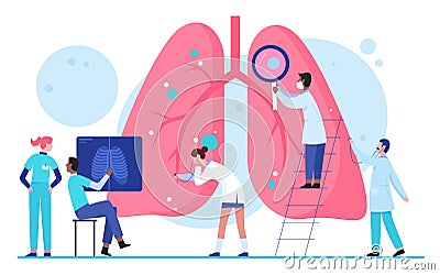 Doctors scientists people in laboratory researches lungs organ healthcare medical concept flat vector illustration Vector Illustration