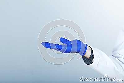 Doctors single hand gesture holding palm up to give a help Stock Photo