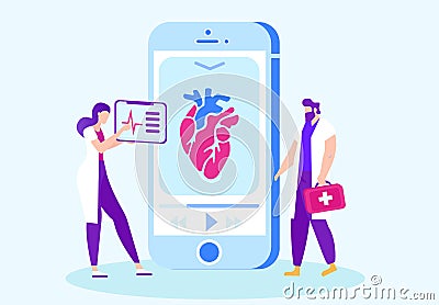 Doctors Studying Course on Work Human Heart Online Vector Illustration
