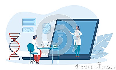 Doctors studying online, scientist student learning remotely Vector Illustration