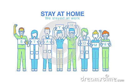 Doctors team stay work for people stayed home illustration Vector Illustration