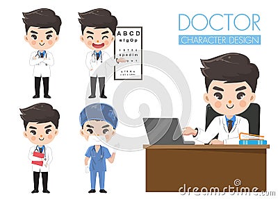 Doctors in various gestures in uniform Vector Illustration