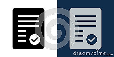 Document approval icon. Contract paper with check mark symbol. Legal form validation, confirmed report or signed file Vector Illustration