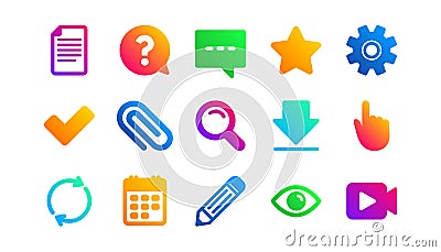 Document, Calendar and Question mark icons. Search, Video and Check mark. Classic icon set. Vector Vector Illustration