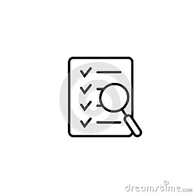 Document check icon vector illustration. Checklist magnifier assessment line icon. Vector Illustration