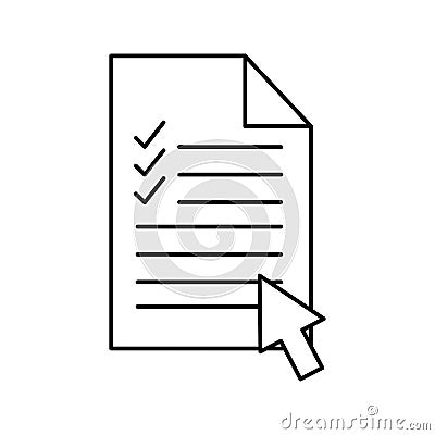 Document with check marks and cursor arrow silhouette style icon vector design Vector Illustration