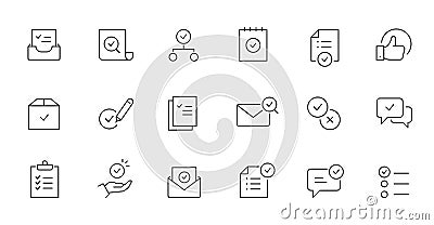 Document check, quality control line icon. Quality certificate, business quarantee mark outline editable stroke icon Vector Illustration