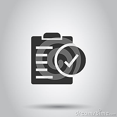 Document checkbox icon in flat style. Test vector illustration on white isolated background. Contract business concept Vector Illustration