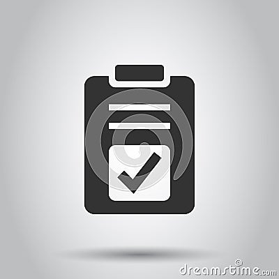 Document checkbox icon in flat style. Test vector illustration on white isolated background. Contract business concept Vector Illustration