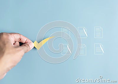 Document checking quality and approve management with Quality Assurance Standardization, certification. Document Management System Stock Photo
