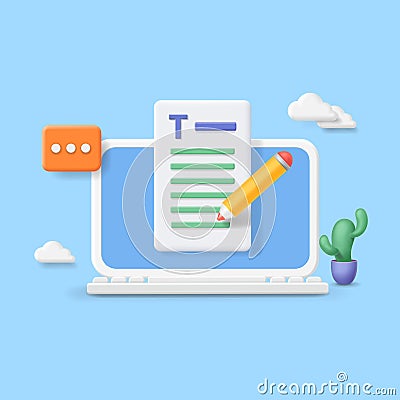 Document content editing online concept. Grammar course. Writing, storytelling, copywriting, online education. Vector Illustration