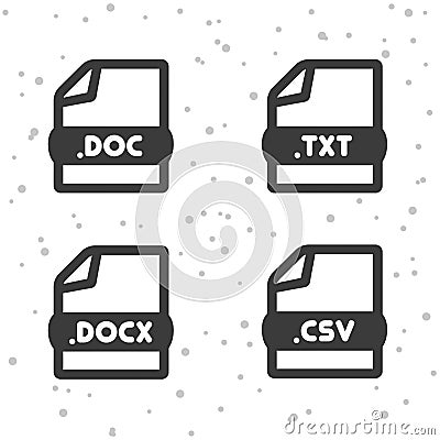 Document file icons. Download DOC, TXT, DOCX and CSV symbol sign. Web Buttons. Vector Illustration