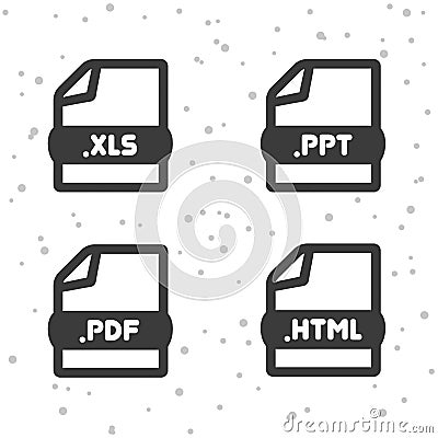 Document file icons. Download XLS, PPT, PDF and HTML symbol sign. Web Buttons. Vector Illustration