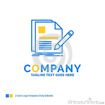 document, file, page, pen, Resume Blue Yellow Business Logo temp Vector Illustration