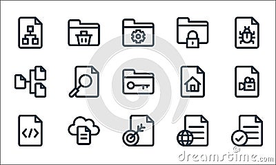 Document and files line icons. linear set. quality vector line set such as file, file, coding, file, chart, homepage, folder, Vector Illustration