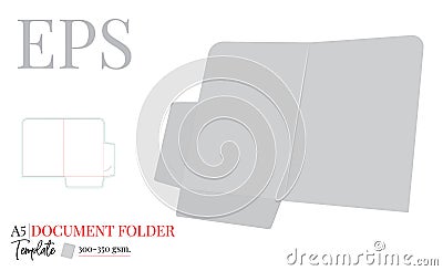 Document Folder Template A5. Vector with die cut / laser cut layers. White, clear, blank, isolated Document Folder mock up Vector Illustration