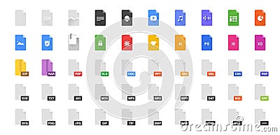 50 Document formats vector illustration icon set. Included the icons as file, types, kind of files and more. Vector Illustration