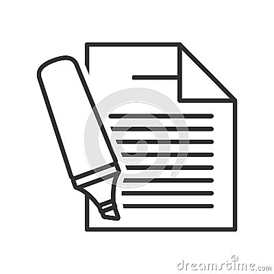 Document with Highlighter Outline Flat Icon Vector Illustration