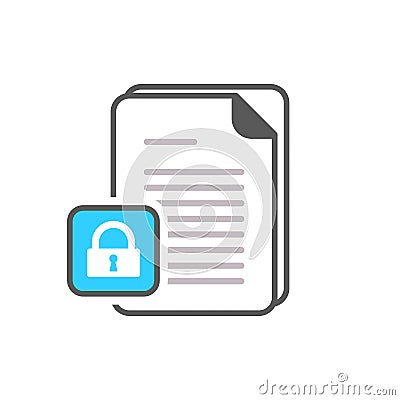 Document icon with padlock sign. Document icon and security, protection, privacy symbol Vector Illustration