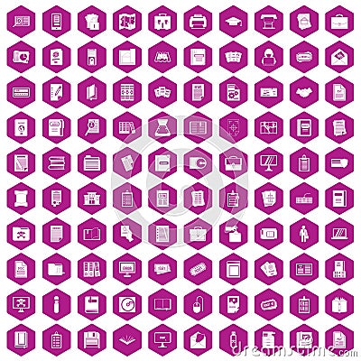 100 document icons hexagon violet Vector Illustration
