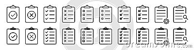 Document list icon. Clipboard form icon collection. Document preparation set signs. Stock vector Vector Illustration