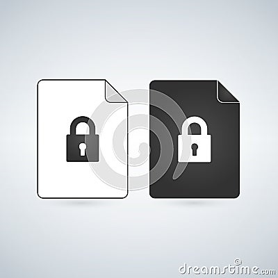 Document Lock Icon Vector. Cyber Data Security Illustration. Sheet Of Paper Lock Logo. Computing Digital Information Secure Symbol Stock Photo