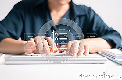 Document management in business involves securing information and files in cyberspace using advanced office technology. document, Stock Photo