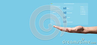 Document management concept. Virtual screen icons Document Management System DMS Online document database, software for efficient Stock Photo