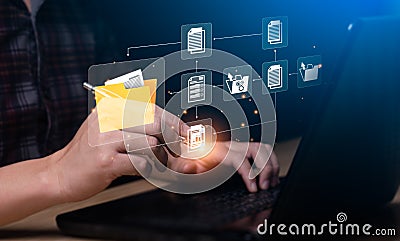 Document Management System concept. Enterprise content management, Digital asset management, Document imaging, Workflow, Records Stock Photo