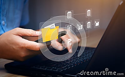 Document Management System concept. Enterprise content management, Digital asset management, Document imaging, Workflow, Records Stock Photo