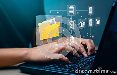 Document Management System concept. Enterprise content management, Digital asset management, Document imaging, Workflow, Records Stock Photo