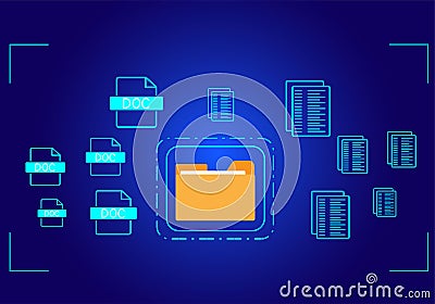 Document management system concept, folder and document icon software, searching and managing files online document database, for Vector Illustration