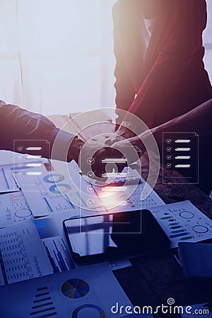 Document management system DMS. Assessment form, questionnaire, checklist and clipboard task management. Businessman working on Stock Photo