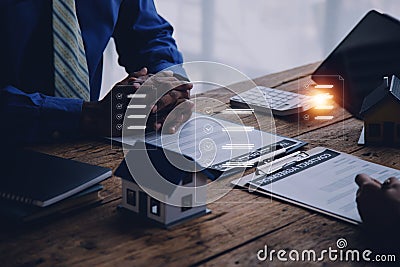 Document management system DMS. Assessment form, questionnaire, checklist and clipboard task management. Businessman working on Stock Photo