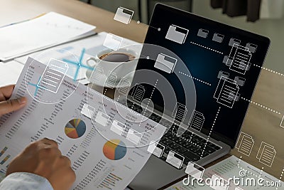 Document Management System DMS Businessman working manage files documentation Stock Photo