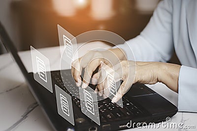 Document Management System (DMS) concept, automation to efficiently manage files, Corporate business technology Stock Photo