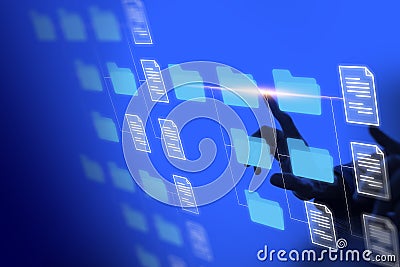 Document Management System DMS Online Document Database and automated processes to manage files, knowledge, and documents in an Stock Photo