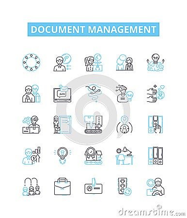 Document management vector line icons set. Document, Management, Organize, Storage, Scan, Records, Paperless Vector Illustration