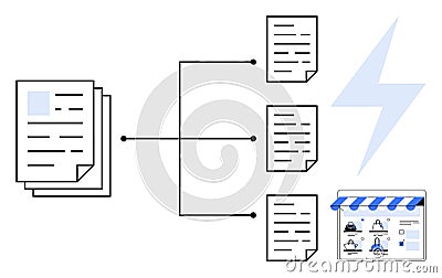 Document Management Workflow From Centralized Document to Marketplace Distribution Vector Illustration