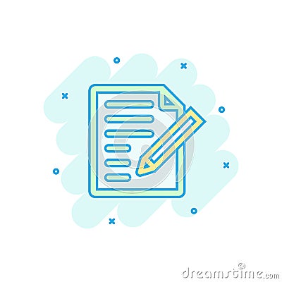 Document note icon in comic style. Paper sheet vector cartoon illustration pictogram. Notepad document business concept splash Vector Illustration