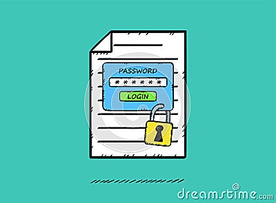 A hand-drawn illustration of a document with locked access. Vector Illustration