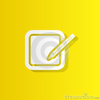 Document With Pencil white icon with shadow Stock Photo