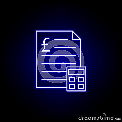 document pound calculator icon in neon style. Element of finance illustration. Signs and symbols icon can be used for web, logo, Cartoon Illustration