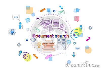 Document Search Banner Computer Files Data Research Internet Concept Vector Illustration
