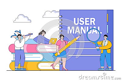 Document specification requirements, Instructions for use concept with business people character. Outline design minimal vector Vector Illustration