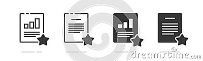 Document starred icon vector stroke line outline graphic set, solid thin linear ui interface rated selected via star form report Vector Illustration